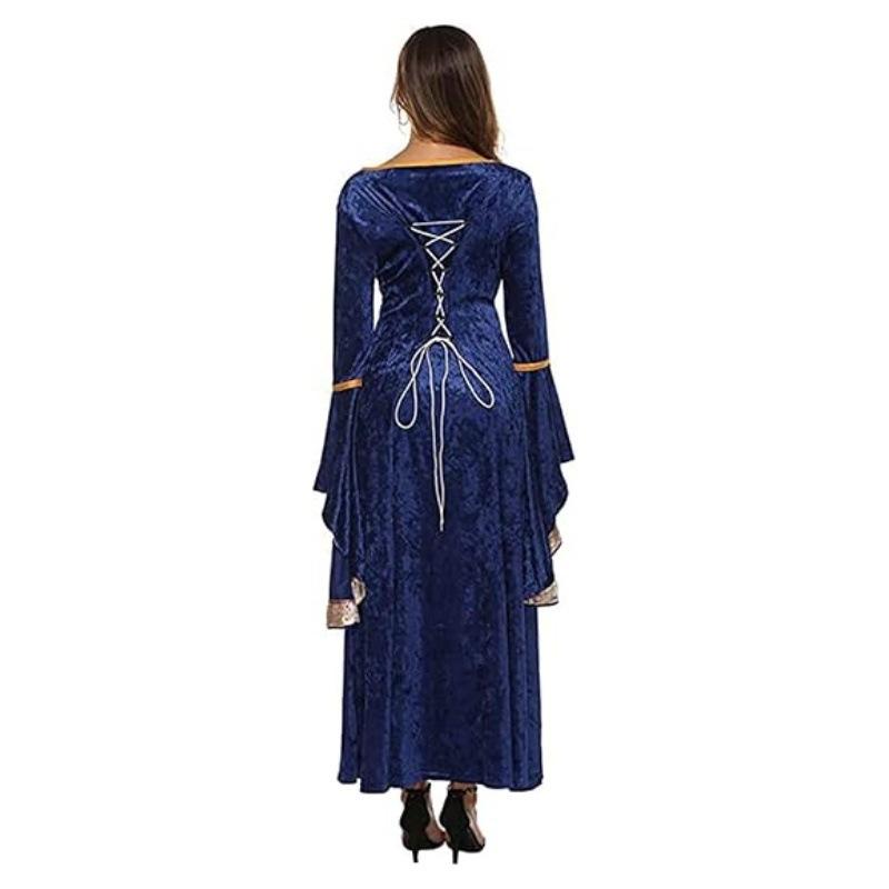 Women's Plus Size Dress Flared Sleeves Retro Long Gold Velvet Dress
