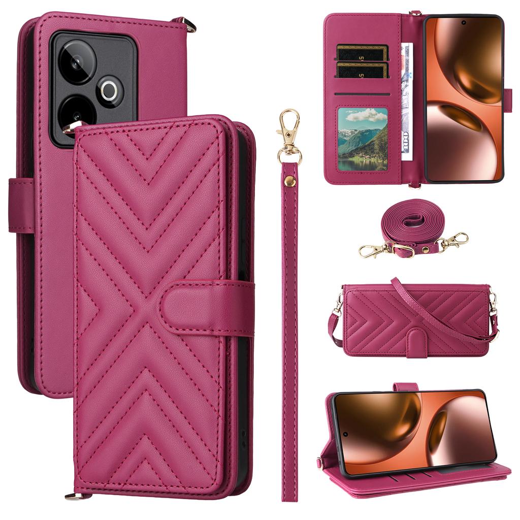 For Realme GT 7 5G Case with Shoulder/Wrist Strap Leather Phone Cover Stand Wallet