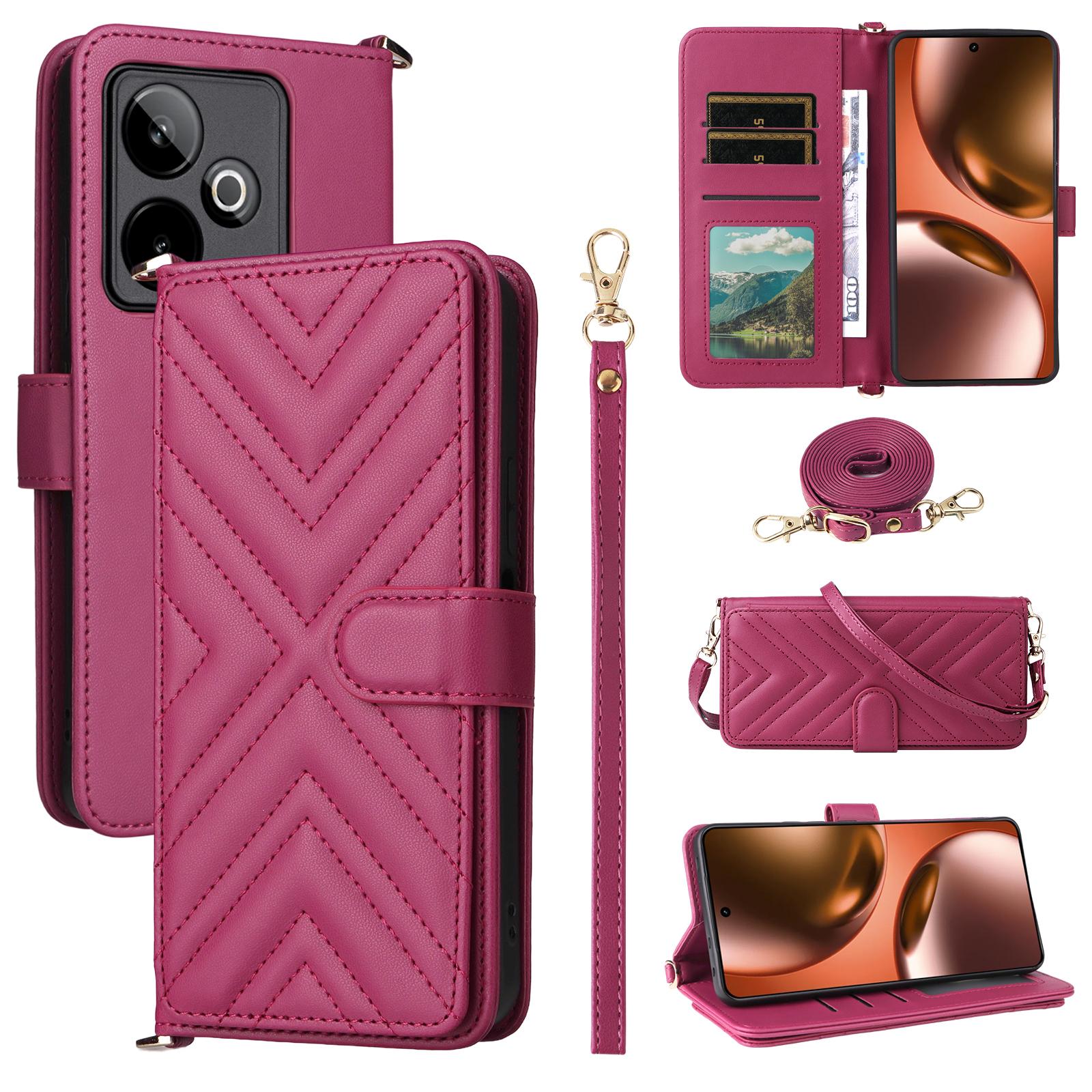 

For Realme GT 7 5G Case with Shoulder/Wrist Strap Leather Phone Cover Stand Wallet Rose