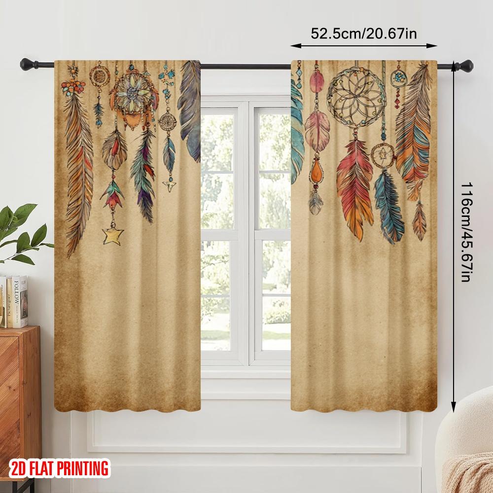 2 Stück, 2D-Flachdruck Druckvorhänge Traumfänger Langlebiges Polyester (ohne Stange) Vielseitig Alles Ideal für Wohnzimmer,