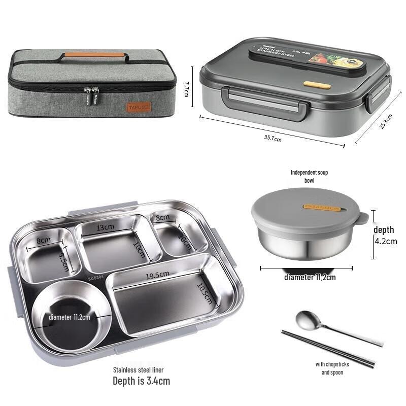 TAFUCO Insulated 304 Stainless Steel Divided Bento Box