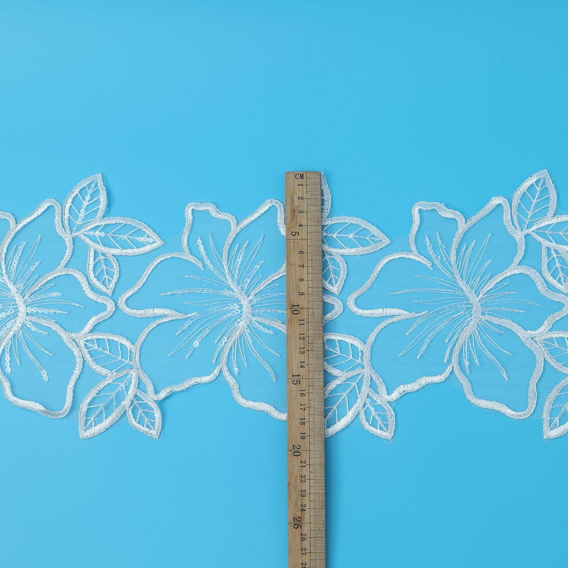 

19 см Белый Черный Прозрачный Бисер Кружево Цветочная Ткань Свадебное Платье Вышивка Аксессуары Автомобильная Кость Штрих-код Вышивка Кружево White/width 19cm