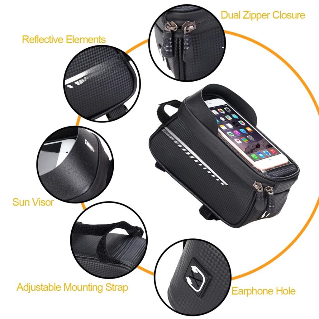 Waterproof Bicycle Phone Mount Bags Front Frame Top Tube Bag w Touchscreen Phone Holder Cycling Bike Tool Storage Bag
