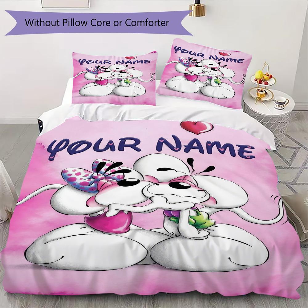 Custom Name Diddl Bedding,Quilt Set Quilt Cover Pillowcase Home Birthday Gift(1 * Duvet Cover + 2 * Pillowcase, Without Core)_xia