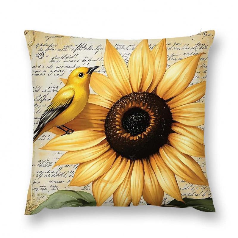 New Flower And Bird Pillow Cover Fresh Home Living Room Sofa Bed And Breakfast Bay Window Cushion Cover Premium