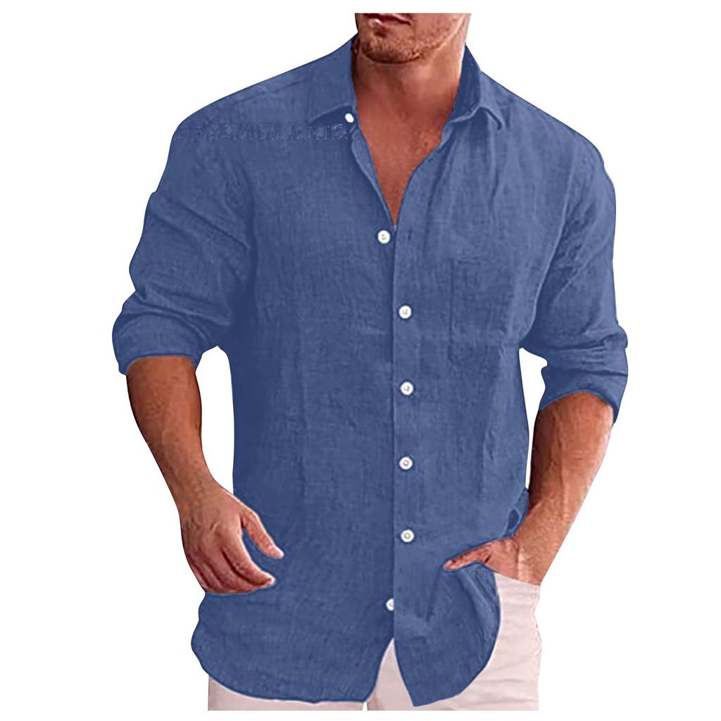 Designer Spring Summer Men's Casual Cotton Linen Color Long Sleeve Shirts Loose Stand Collar Shirts