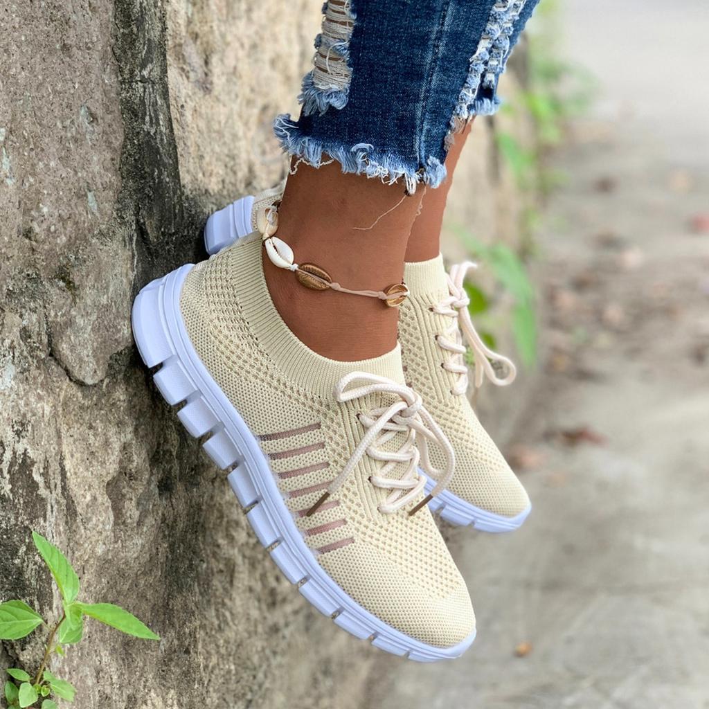 Women's Knit Lightweight Mesh Sneakers, Breathable Mesh Lace-Up Running Shoes, Women's Footwear
