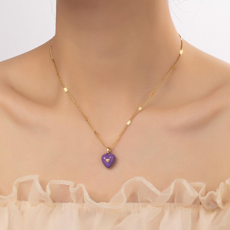 Meier K-stylefashionable Purple Enamel Dripping Glaze Heart Necklace Clavicle Chain Stacked Inssweater Chain