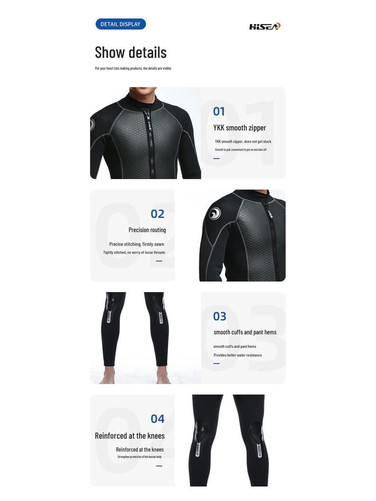 2,5 mm Herren Leder Split Neoprenanzug: Warme, Kältefeste Jacke & Sonnengeschützte Lange Hose mit Reißverschluss- & Klettverschluss-Anpassungen