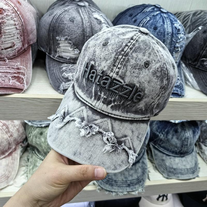 Washed and Broken Tie-dyed Denim Baseball Cap Men's Old Fashion Young Couple Versatile Face Small Casual Cap