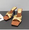 Fashion 2025 New Women's High Heels Sandal Square Head Cross Strap One Line Thin Heel Suitable  Wearing Outdoor Slippers