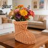 Retro Pastoral Organizer Boots Shaped Imitation Rattan Storage Basket Hand Woven Decorative Container Large Capacity Reusable for Christmas Desktop