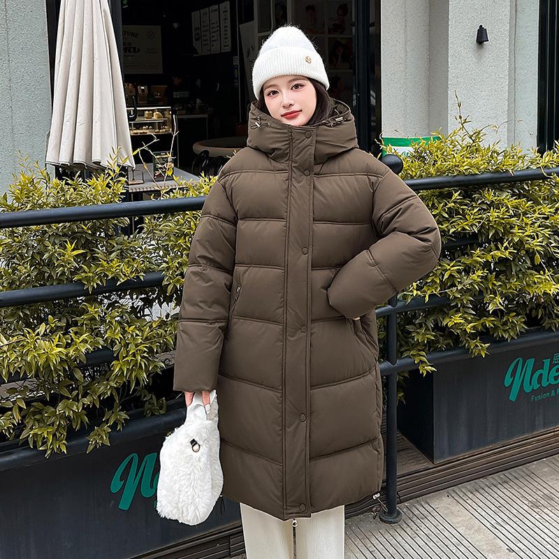 Russia thickened winter long knee cotton clothes women's Korean version thickened hooded simple bread clothes winter coat