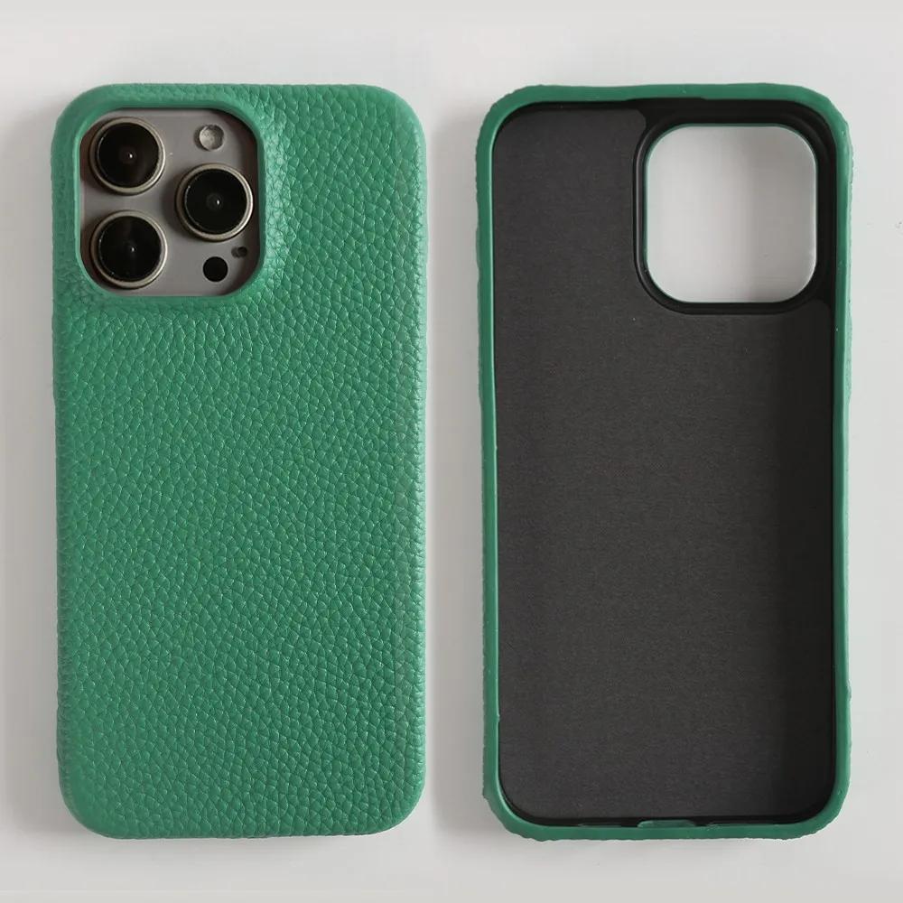 Full Grain Wrapped Genuine Leather Phone Case For Iphone 16 Pro Max Cases 15pro 14Pro  Back Cover Shockproof Cases Coque