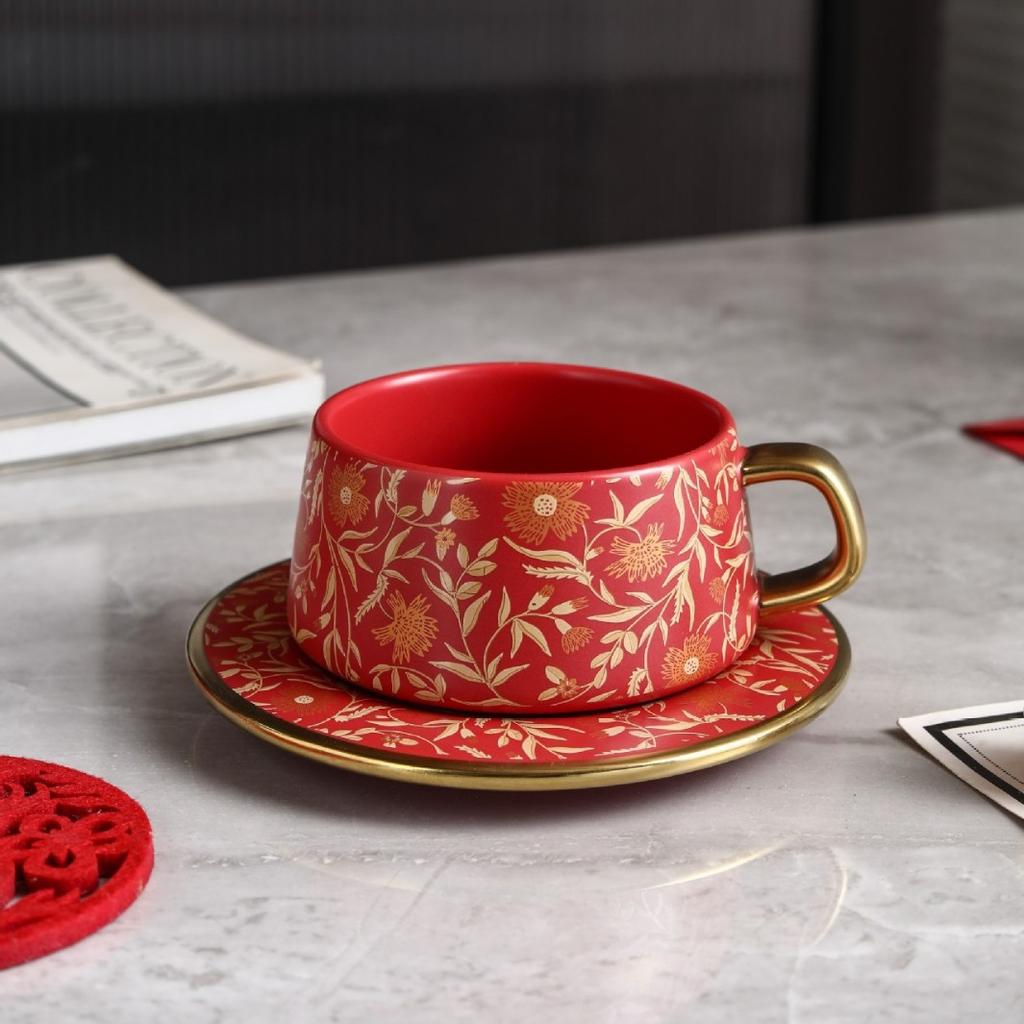 Luxury Gilded Mandala Flower Ceramic Coffee Cup Saucer Exquisite Afternoon Tea Dessert Mug Home Breakfast Milk Cup Couple's Mug