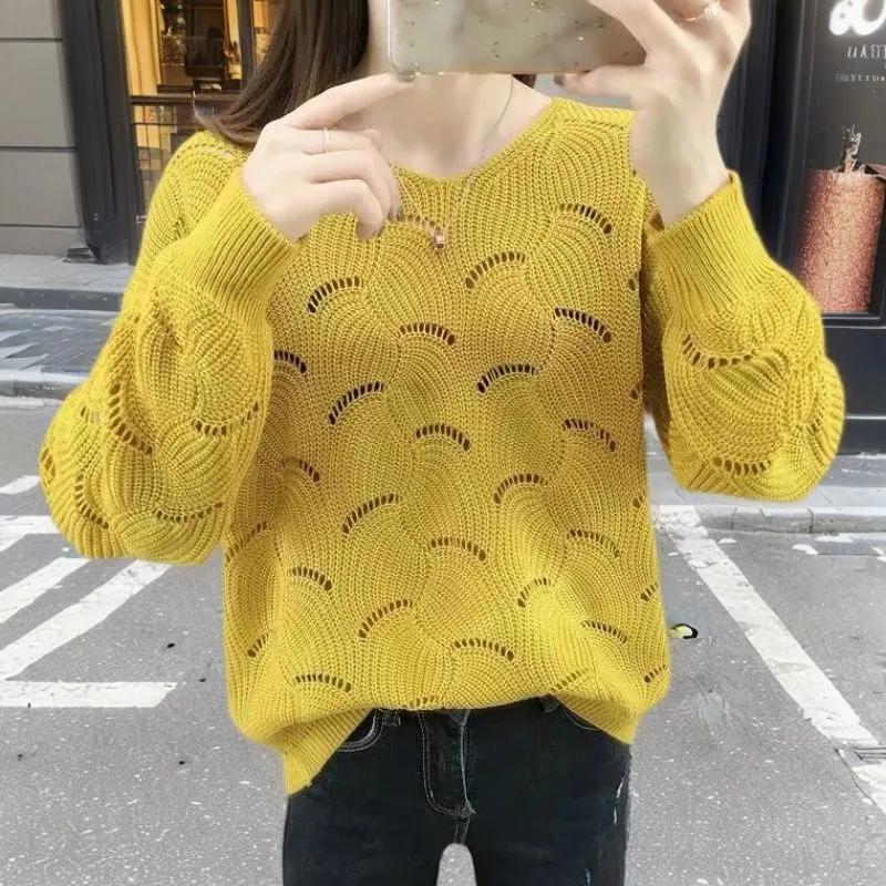 V-nyakú Horgolt Üreges Kötött Háromnegyedes Ujjú Blúz Női Vékony Tavaszi Laza Denevér Póló Rövid Felső
