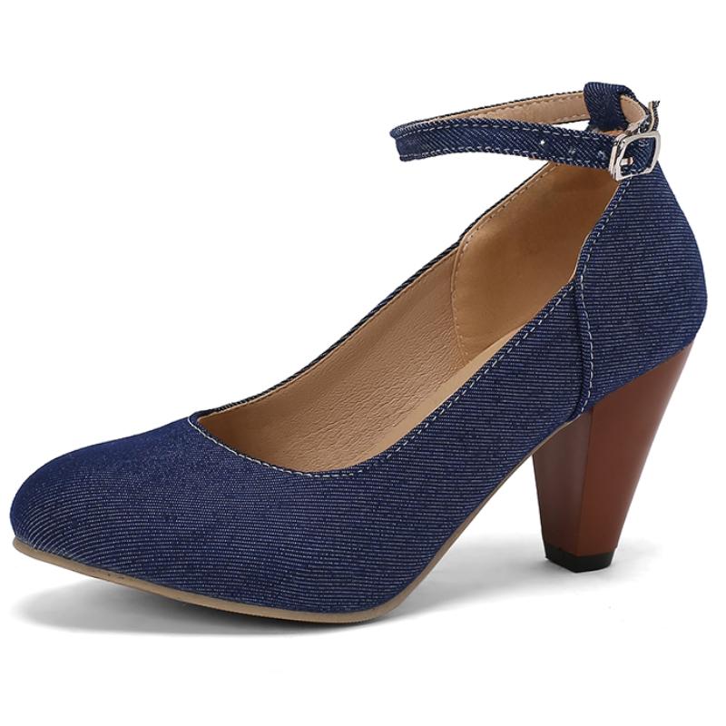

Элегантные женские туфли-лодочки на высоком каблуке Модные туфли с ремешком на щиколотке Джинсовые Черные Синие Вязаные на каблуке Вечерние Свадебные туфли Женские Большого размера 39 темно-синий