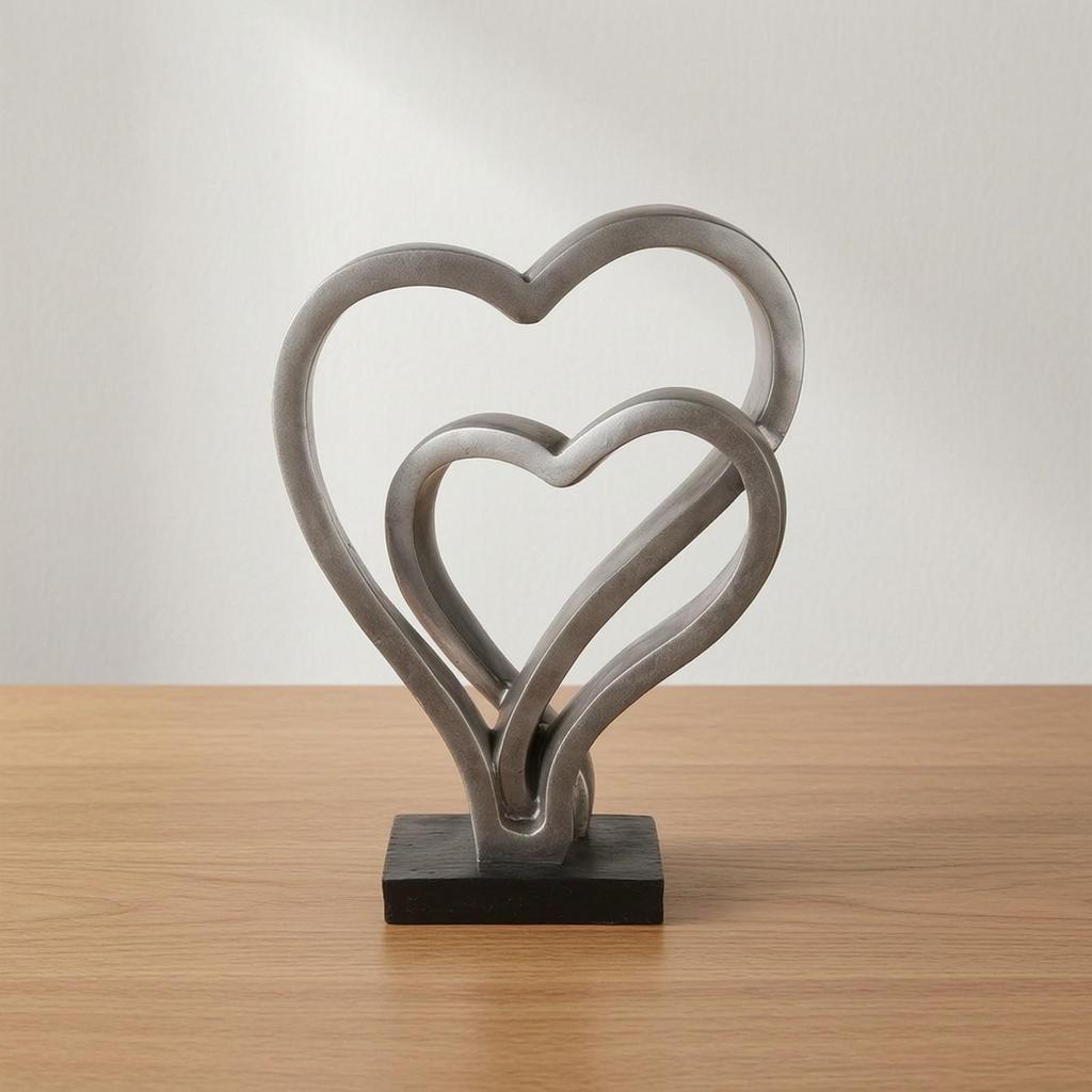 Heart Sculpture with Base Silver Decorative Romantic for Couples