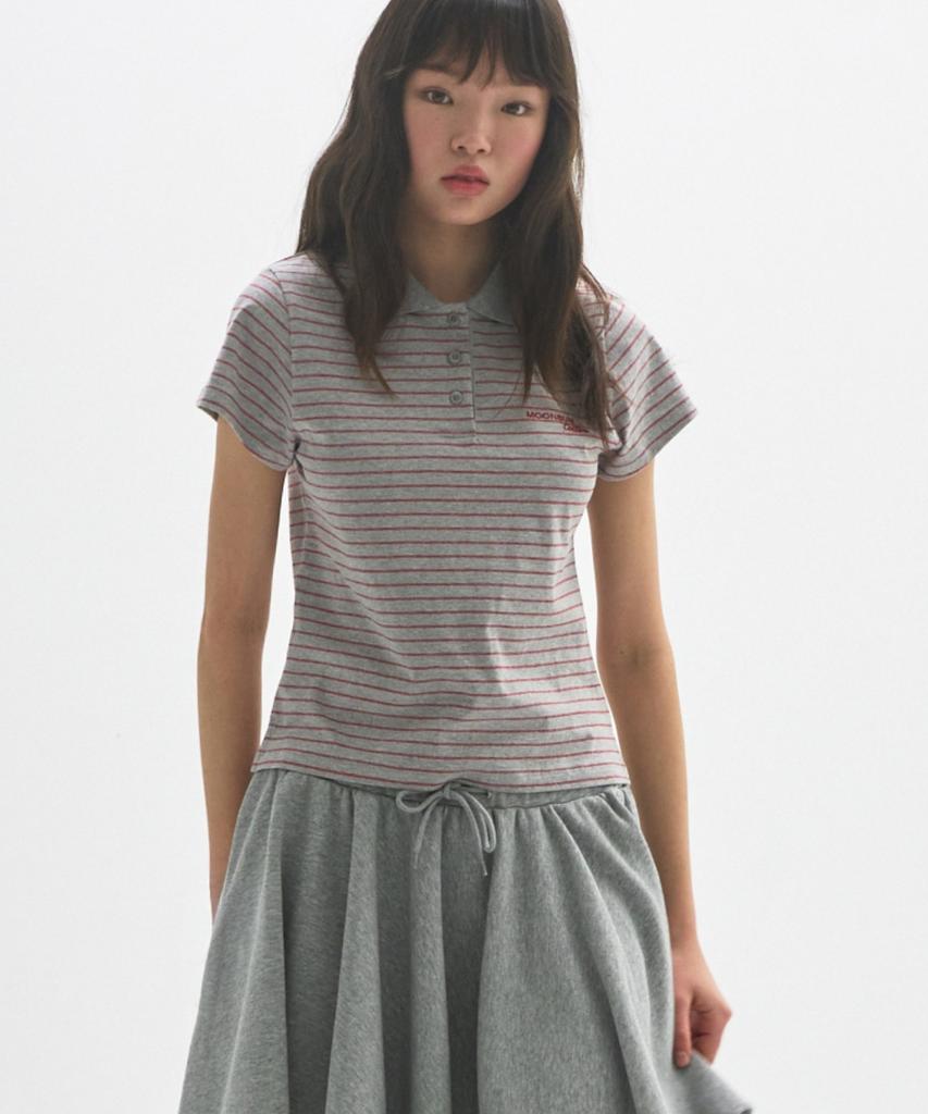 MOONSUN M.C Classic Stripe Baby Pk Tee / Gray