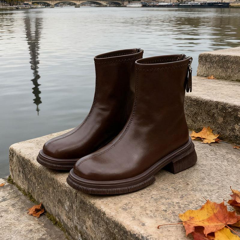 Short Boots Women's Autumn and Winter New Thin Boots British Style Thick-soled Boots Women's Martin Boots Spring and Autumn Single Boots