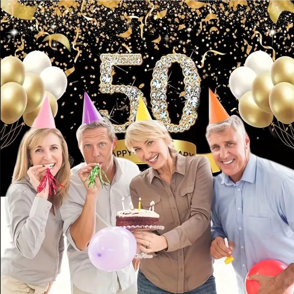 50th Anniversary Wedding Anniversary Decoration Black Gold 50th Anniversary Banner Backdrop Happy 50th Anniversary Party Decor