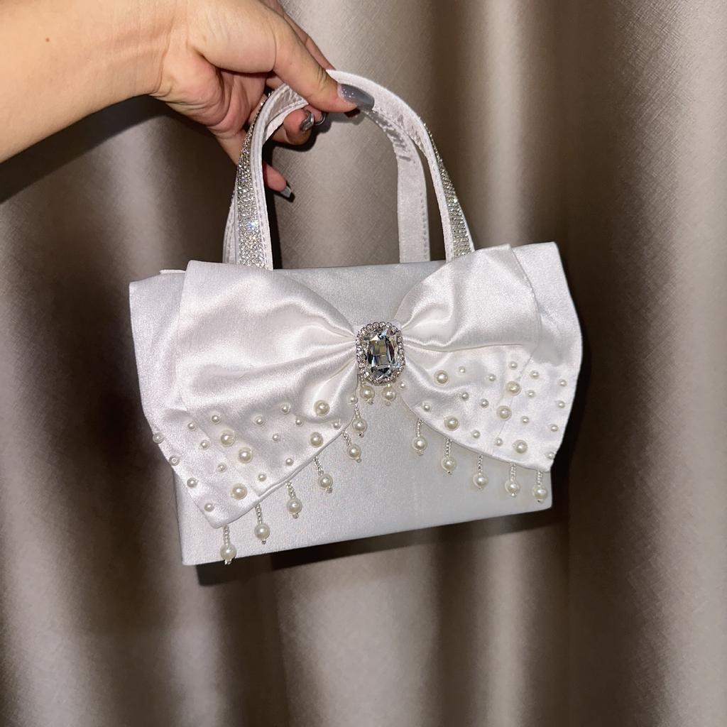 Ladies Handbag Bow Pearl Dinner Bag Cute Girl Street Shot Messenger