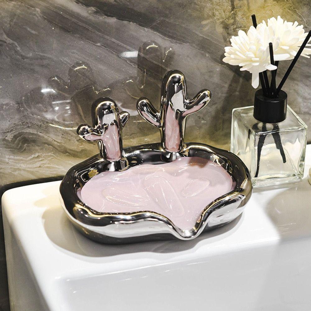 Creative Soap Dish Luxury Soap Draining Shelf Fashionable Cacti Ceramic Soap Box  Bathroom