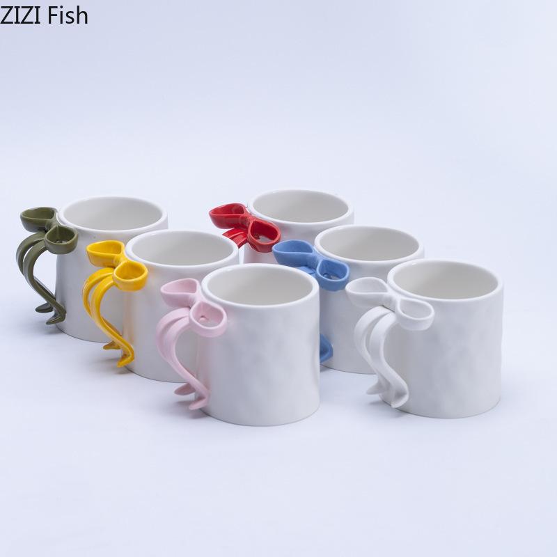 Becher mit Schleifengriff, kreativer Keramik-Wasserbecher, Frühstücks-/Milchbecher für Paare, Büro-Nachmittagstee, Latte-/Kaffeetasse, Trinkutensilien