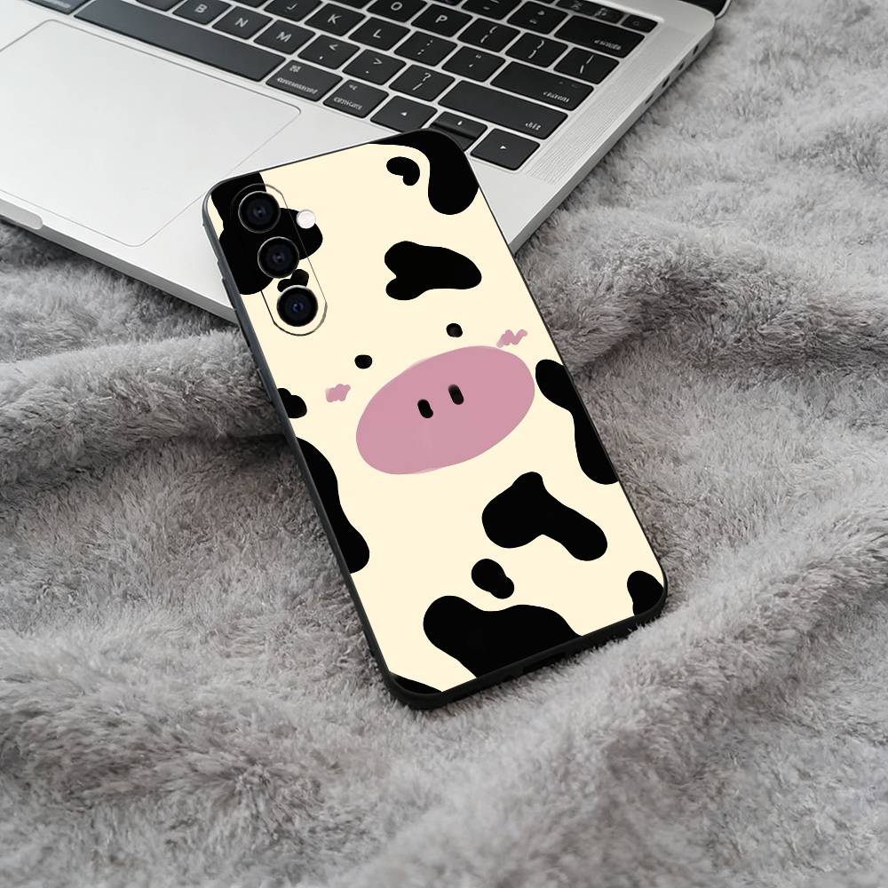 Cute and Funny Cow  Soft Silicone Phone Case for Samsung Galaxy A73/A71/A72/A70/A53/A52/A51 - Black