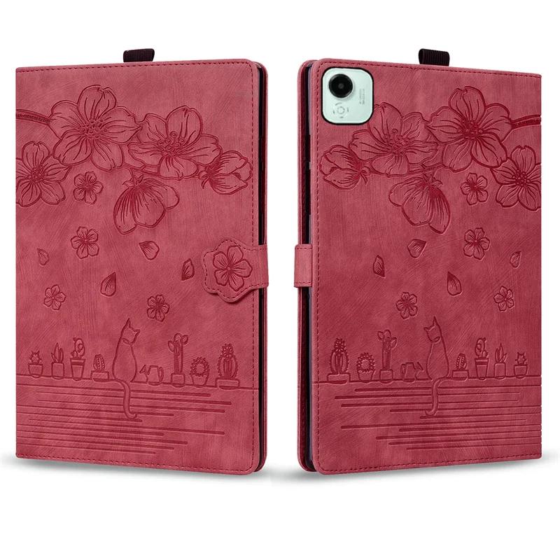 Funda for Galaxy Tab S10 FE Plus 13.1" Tablet Case 3D Flower Cat Embossed Wallet Folio Stand Cover for Samsung SM-X620 SM-X626B