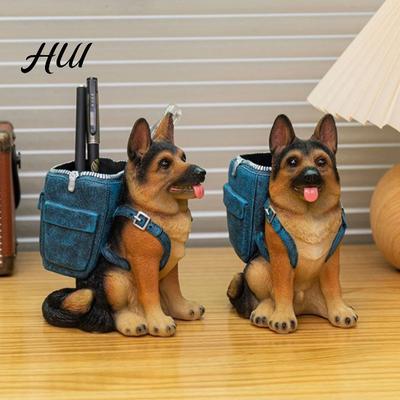 Charming Pen Container Dog Holder German Shepherd Pencil Cup Organizer Desktop Cute Desk Makeup Brush Office Decor
