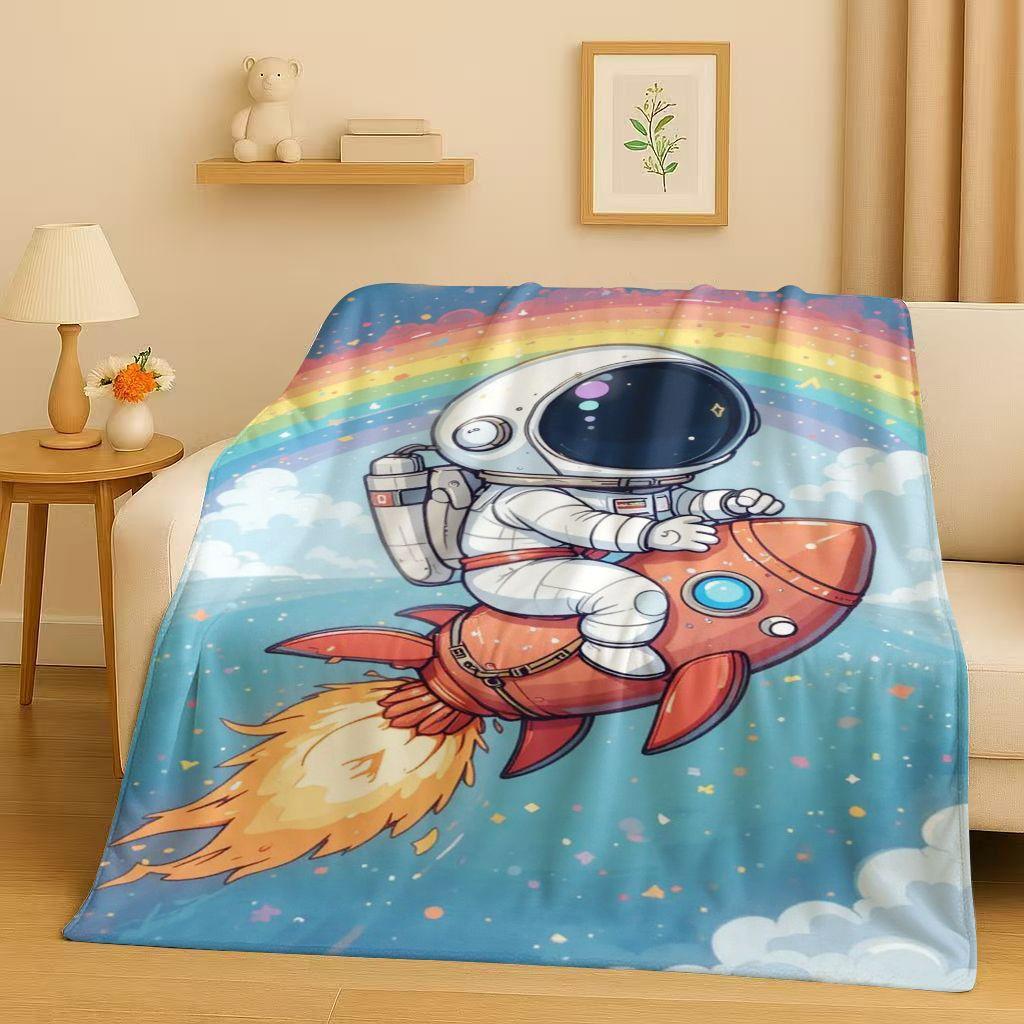 3D Cartoon Astronaut Spaceman Planet Flannel Blanket,Ultra Soft Plush Throw for Home Bedroom Bed Sofa Cover Kid Christmas Gift