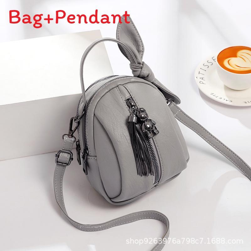 

Bear Pendant Mini Water Bucket Bag With Zipper Closure For Daily Use GrayBear
