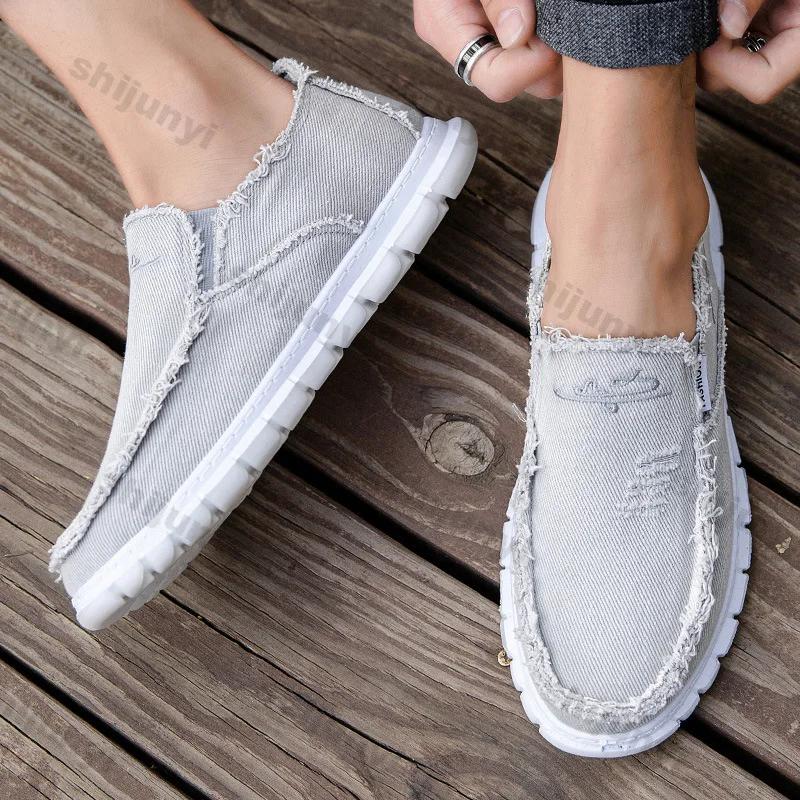 Men's Canvas Shoes Lightweight Sports Shoes Comfy Thick Sole Slip-on Casual Sneakers Spring New Non Slip Platform Shoe Size 45