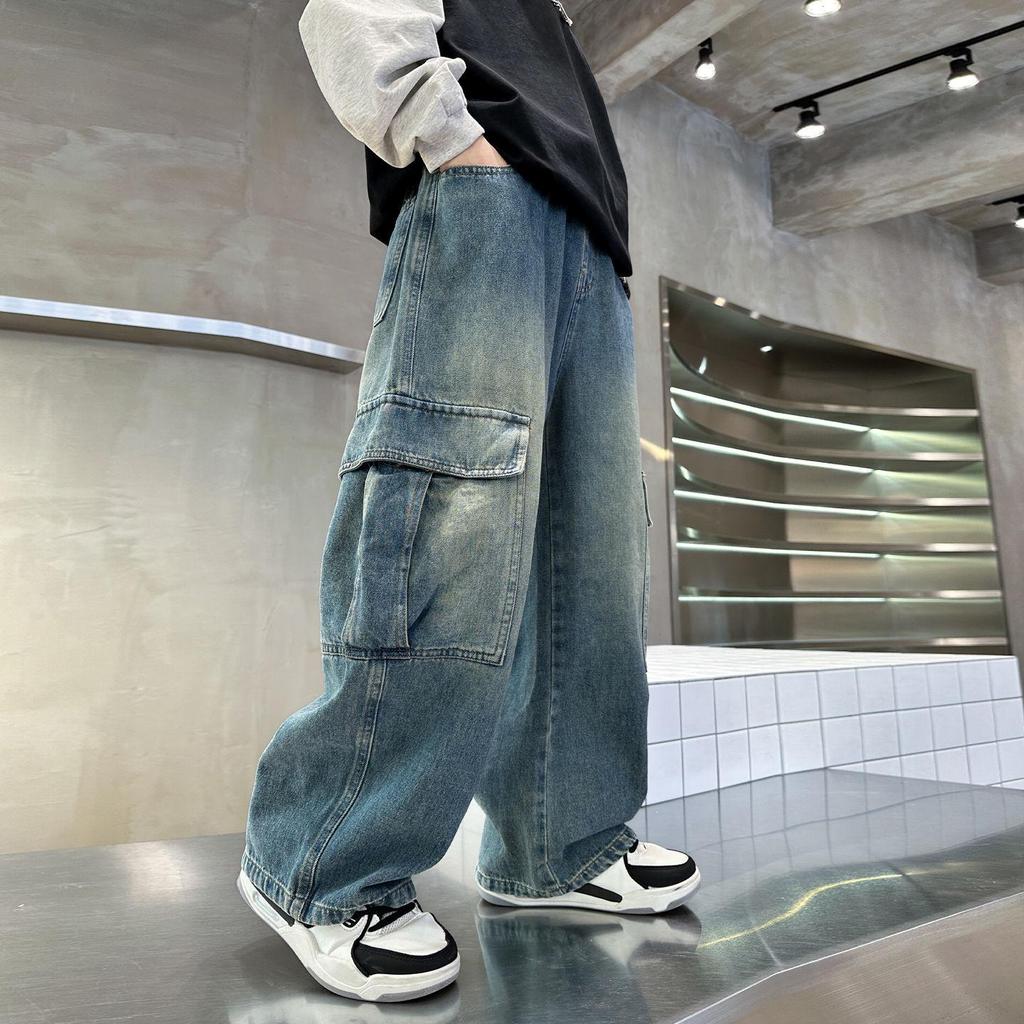 Boys' Soft Denim Jeans - Spring & Autumn 2025 Korean Style Straight-Leg Trendy Loose-Fit Workwear Pants