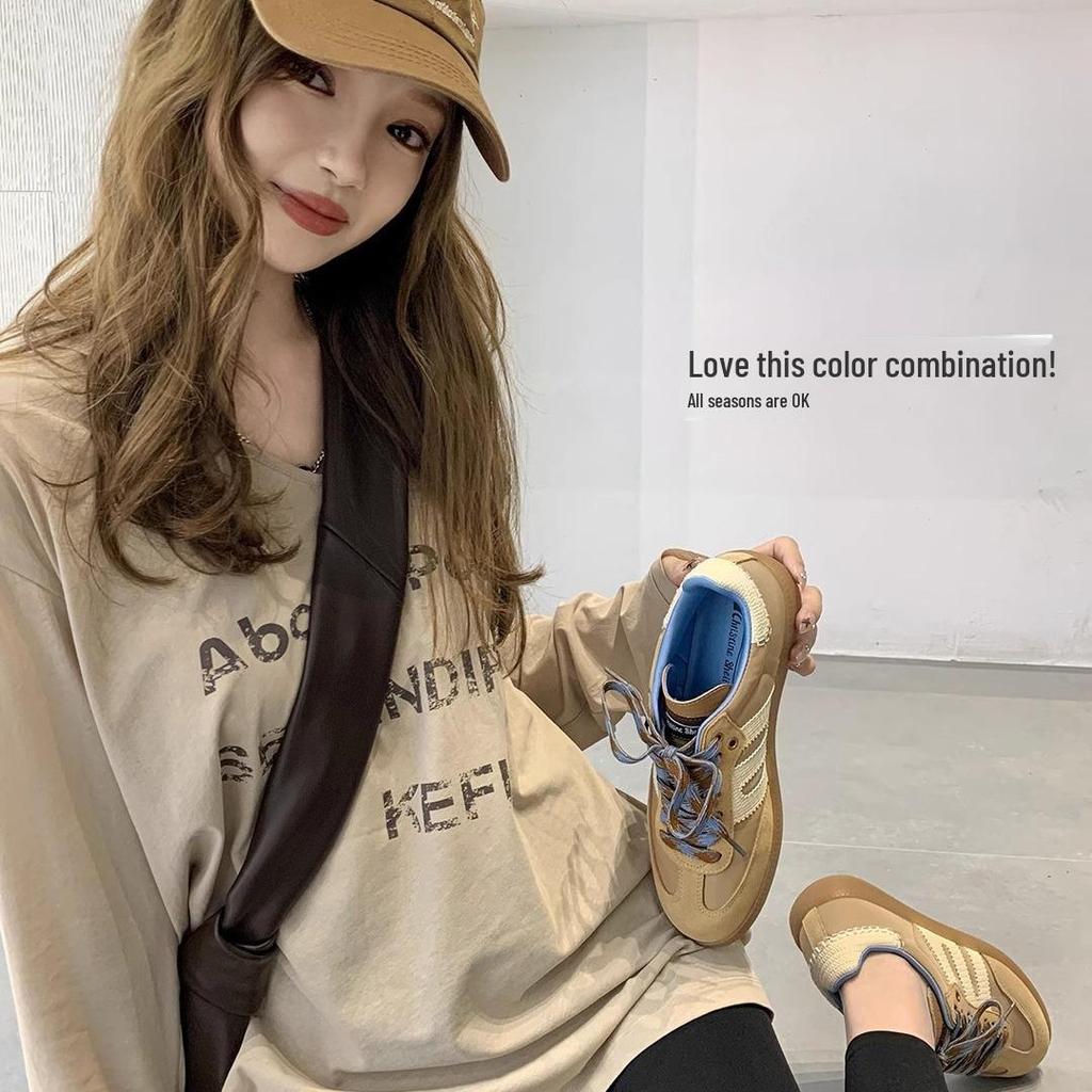 Su Yinyin’s American Retro Color-Matching Women's Casual Sports Shoes - Inspired by Fine Arts Freshmen, Soft Leather German Trainers