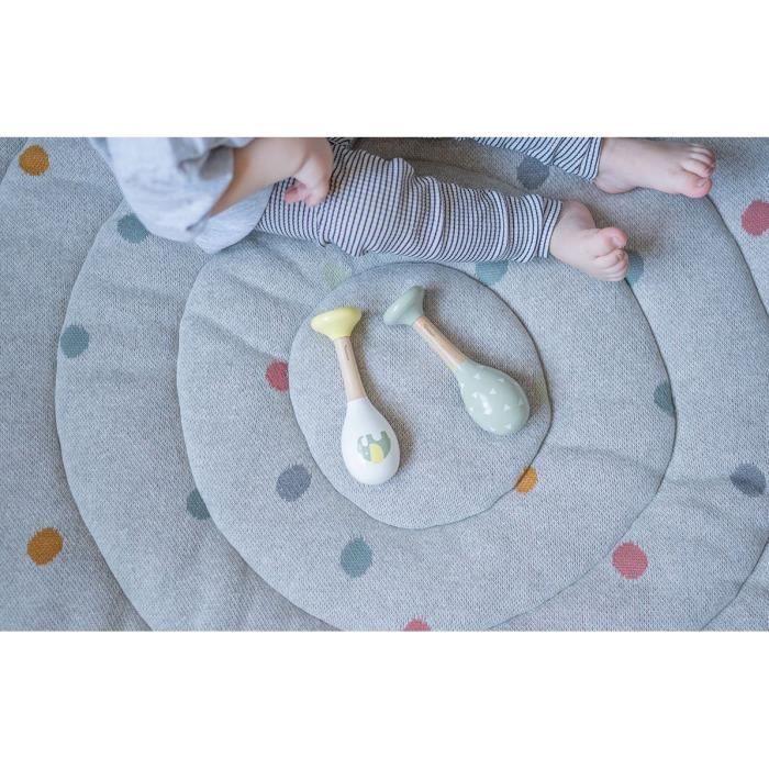 Hochets en bois - kindsgut - éléphant et triangles - jaune citron - jouet éducatif pour bébé