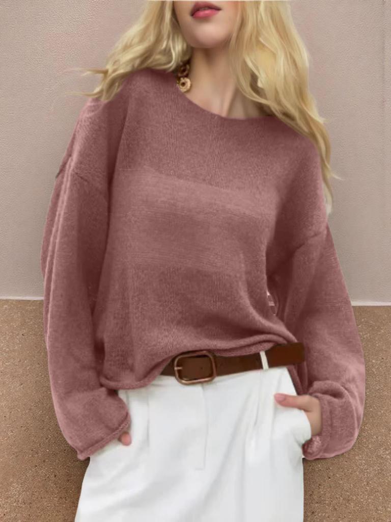 Damen Strickoberteile mit Lochmuster, durchsichtigem Kragen und dünnen Pullovern