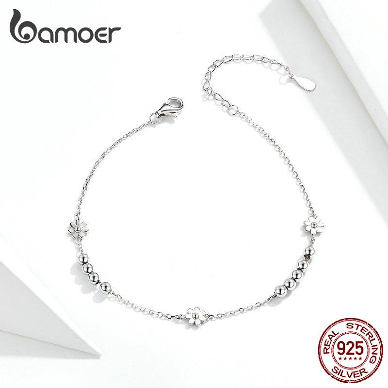 

BAMOER Нежный браслет с бусинами и маргаритками из стерлингового серебра с платиновым покрытием