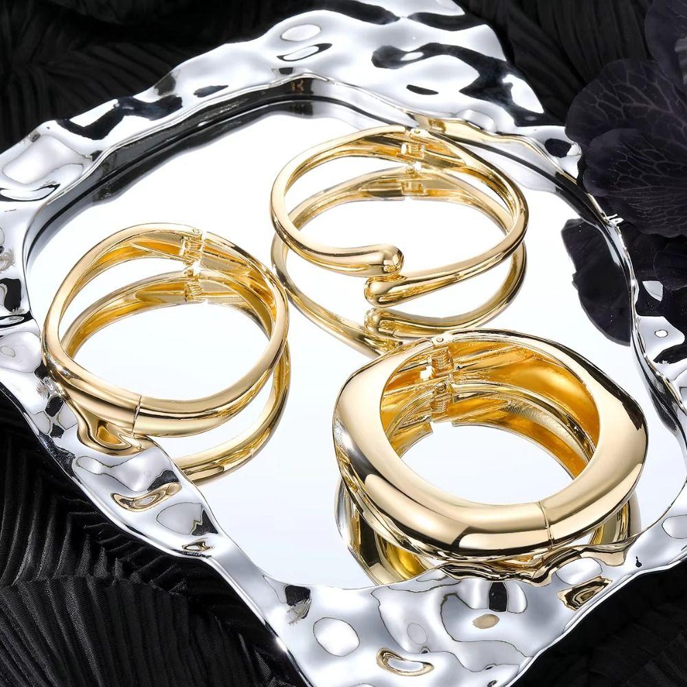 3 Styles Punk Women Bracelet Gold Silver Geometric Spring Bangles  Bracelet Charm