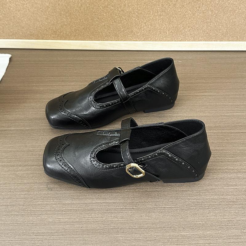 

Японские Т-образные женские туфли Мори ретро Брок маленькие кожаные туфли универсальные плоские повседневные лоферы черные туфли-бини 41 чёрный