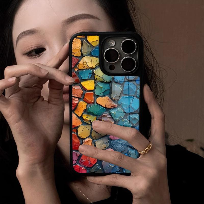 Light luxury retro art sense dopamine crack iPhone17 phone case Apple 14promax glass case