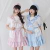 Dear My Love Classic Frill Sailor Blue Check Women's Double-Layered Blouse,