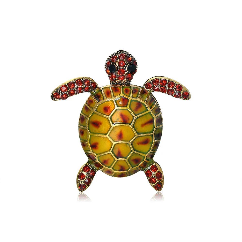 Elegant Rhinestone Turtle Brooches For Women Classic Unique Personality Animal Tortoise Enamel Brooch Pins Party Jewelry Gift