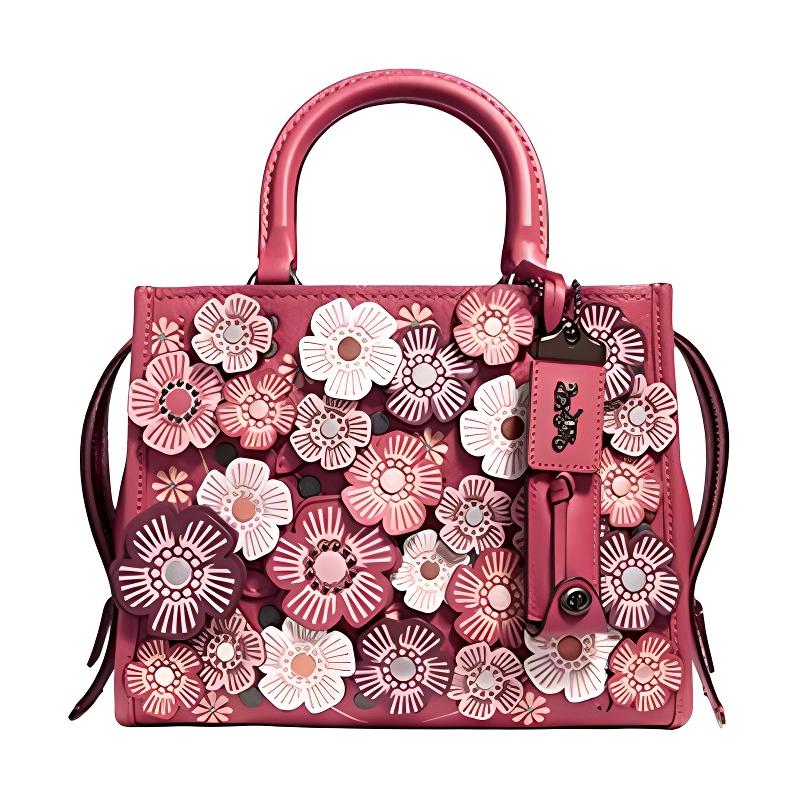 

COACH Rogue mountain flower patch leather handbag medium women s pink рожевий