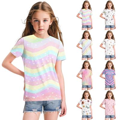 Cute Floral Print Loose Casual Fashion Round Neck Short-Sleeved Top For Children