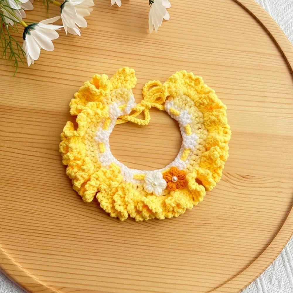Adjustable Cozy Puppy Collar Flowers Pendant Dog Scarf Bib Stylish Saliva Towel  Daily Use