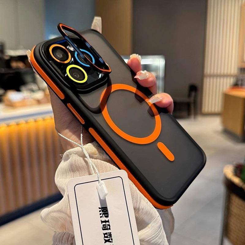 Applicable To IPhone16ProMax Lens Holder Mobile Phone Case Apple 15ProMax Dual Color Magnetic 14 Protection Case