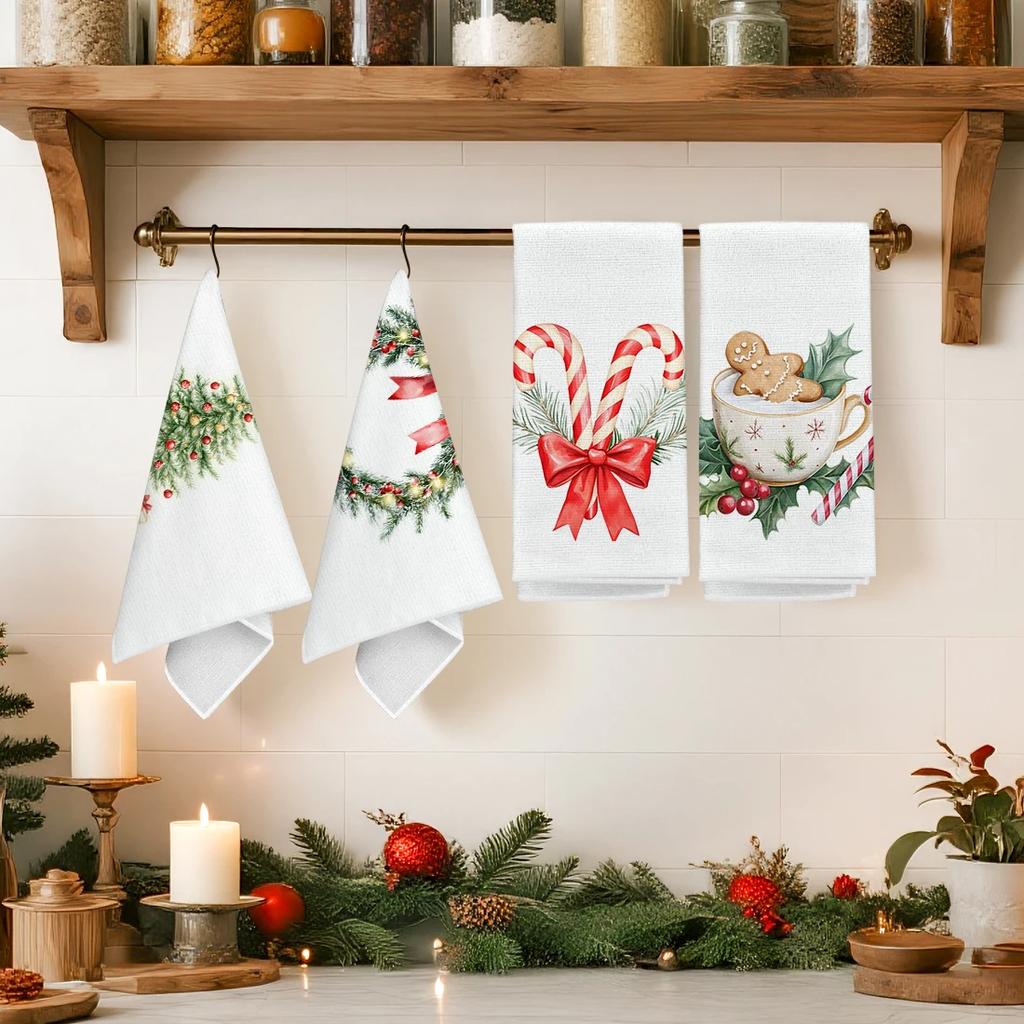 2/4/6pcs set Kitchen Towels Christmas theme illustrationHand Towels Christmas Decorations for Home Noel Dish Towels Gifts