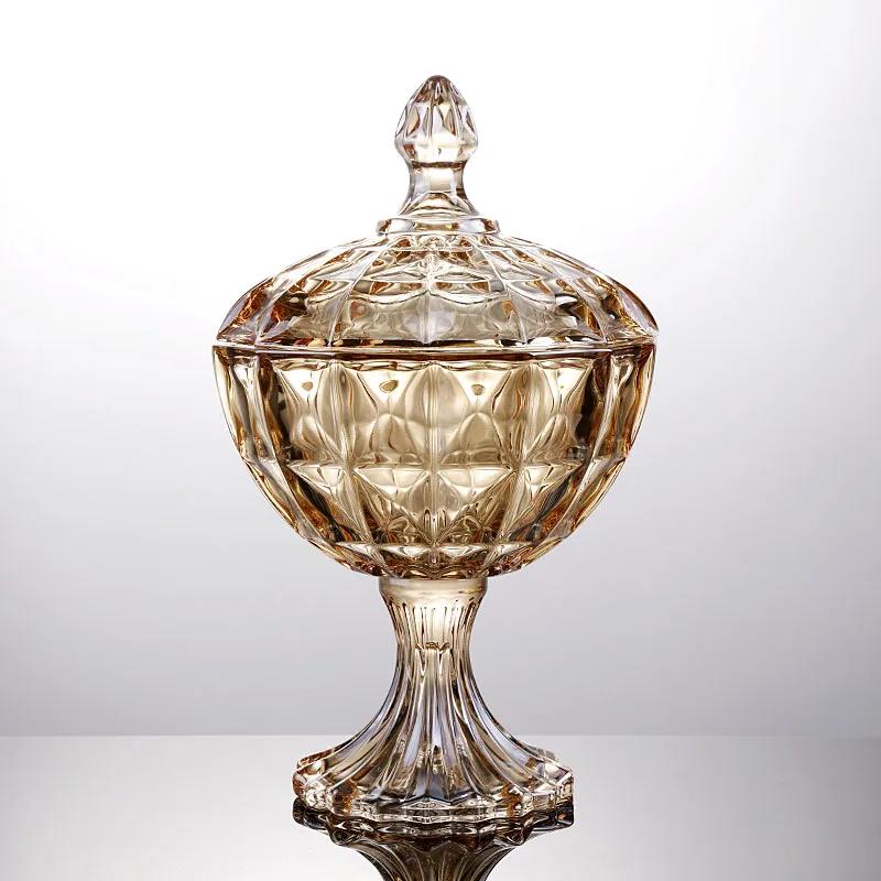 Úložná sklenice evropského stylu z křišťálového skla stolní ozdoba bonbony ovoce kreativní móda domácí šperkovnice s víkem